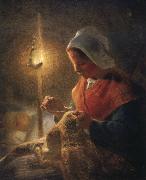 Jean Francois Millet Woman sewing by lamplight oil on canvas